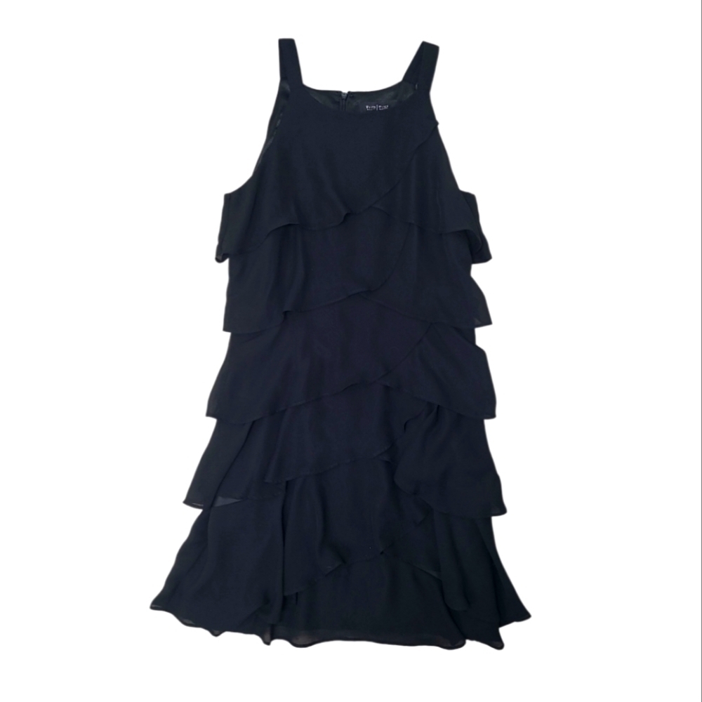 White House Black Market Chiffon Ruffled Tiered Black Cocktail Dress Size 6